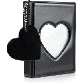 Kpop Photocard Binder, 3.6 Inch Mini Photo Album Heart Hollowed Cover Small Photocard Holder with Pendant 32 Photocard Pockets()