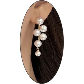 French Pearl Dangling Earrings for Women Teen Girls,Aesthetic 14K Gold Long Pearl Drop Dangle Earrings,Simplify Daily Jewelry Gift