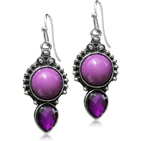 ANDPAI Unique Bohemian Handmade Vintage Silver Lightweight Purple Stone Teardrop Dangle Drop Earrings for Women Girls Statement Geometry Jewelry Gifts