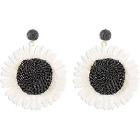 Raffia Dangle Earrings Sunflower Raffia Straw Wrapped Dangle Earrings Summer Rattan Statement Earrings Jewelry for Women Girls