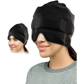 Headache and Migraine Relief Ice Cap| Patented Wearable Headache Relief Hat for Migraines, Chemo, Sinus Relief, Head Tension | Comfortable, Stretchy, Dark, Long Duration Cold Therapy