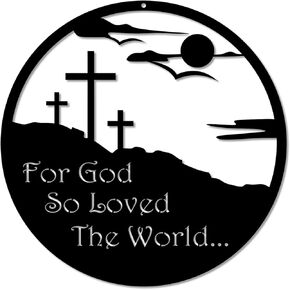 علامة حائط معدنية من For God So Loved The World - لمسة فنية زخرفية معدنية ملهمة جون 3؛16 آية من الكتاب المقدس - ديكور جداري متقاطع للإيمان المسيحي - دينية للتعليق المسيحي - 14 بوصة - أسود in Kuwait