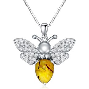 LONAGO Bee Necklace Honey Bee Pendant Necklace with Nature Amber Gift for Women Girls