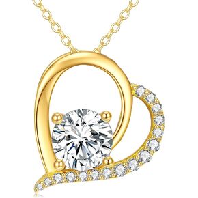 14K Solid Gold Heart Necklace Moissanite Pendant 14K Real Gold Jewelry Anniversary Birthday Gifts for Women Girls