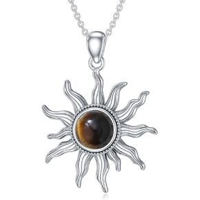 Sun Necklace Sterling Silver Tiger Eye Stone Sun Pendant Necklace Jewelry Gift for Women Girl