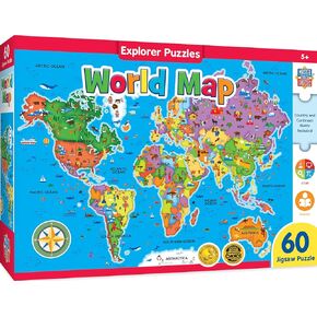 MasterPieces 60 Piece Educational Jigsaw Puzzle for Kids - World Map - 16.5"x12.75"