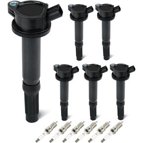 Set of 6 Ignition Coils Pack 6 Iridum Spark Plugs Compatible with 2006-2009 Ford Fusion Mercury Milan, 2006 Lincoln Zephyr 3L, 2009 Mazda Tribute 3L Replace UF486