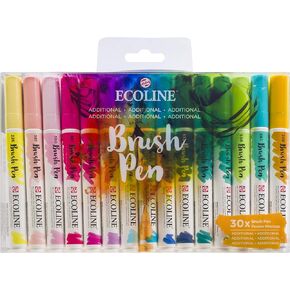 Ecoline Brush Pen Set of 30 Liquid Watercolor Pens – Additional Colors | Blendable Brush Markers for Hand Lettering, Drawing, & Crafts