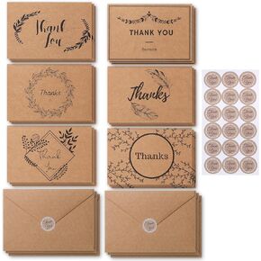 Mr. Pen- Thank You Cards with Envelopes, Brown Kraft Paper, 18 Pack, 4 x 6, Blank Inside, 6 Designs, Thank You Cards, Thank You Notes, Thank You Cards Bulk,Thank You Note Cards