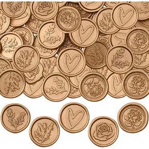 Dianelhall 50 Pcs Wedding Wax Seal Stickers Vintage Envelope Seal Stickers Embossed Wedding Sticker Roses Heart Stickers Self Adhesive Wax Seals for Wedding (Bronze, Romantic Style)
