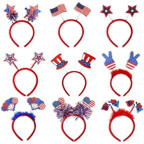 9Pcs 4th of July Patriotic Headband Independence Day Headbands for Veteran's Day, Independence Day, Patriotic Party Accessories