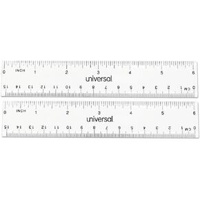 Universal UNV59025 6 in. Long Standard/Metric Plastic Ruler - Clear (2/Pack)