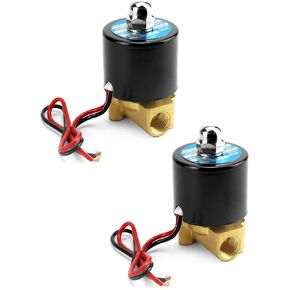 QWORK 1/4" NPT Brass Electric Solenoid Valve 12VDC Normally Closed - 2 Pack Suitable for Water, Air, Gas, Fuel, and Oil with VITON Gasket