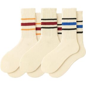 3 Pairs Striped Crew Socks Retro Tube Socks Vintage Slouch Socks for Women