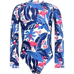 SHEKINI Girl's Long Sleeve Rash Guard One Piece Swimsuit UPF 50+ Zipper Back Bathing Suit Kid's Swimwear