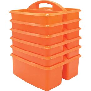 Teacher Created Resources Orange Portable Plastic Storage Caddy 6-Pack for Classrooms, Kids Room, and Office Organization, 3 Compartment