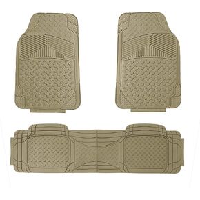 Automotive Floor Mats Tan Solid Beige ClimaProof all season protection Universal Fit for most Cars, SUVs, and Trucks (Full Set Semi-Custom Premium, 3pc) FH Group F11307BEIGE