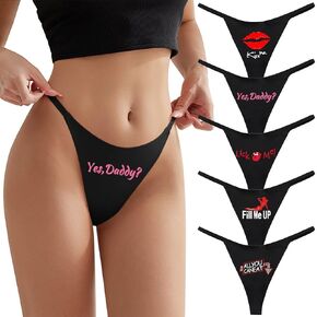 Sexy Code 1701 Women Seamless G-String Thongs No Show Underwear Panties with Novelty Pattern Pack of 5