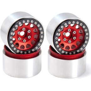 RCLIONS Aluminum Alloy 1.9inch Beadlock Wheels Rims 35mm for SCX10 D90 TRX4 1/10 Crawler Car-Pack of 4pcs (Red)
