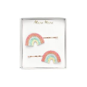 Meri Meri Glitter Rainbow Hair Slides - Pack of 2 - Glitter Fabric with Gold Tone
