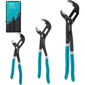 Libraton Water Pump Pliers, Groove Joint Pliers Set, V-Jaw Tongue and Groove Pliers in CR-V Steel, 7 10 12Inch Plumbing Pliers, Adjustable Pliers, Ratcheting Push Button Adjustment Mechanism