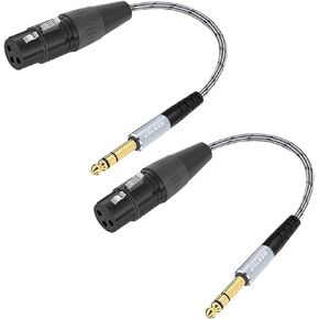 XLR to 1/4 TRS Stereo Adapter, 6.35mm Dual Channel, 3-pin XLR Female, Balanced Microphone Audio Converter Cable 2 Pack (6in)