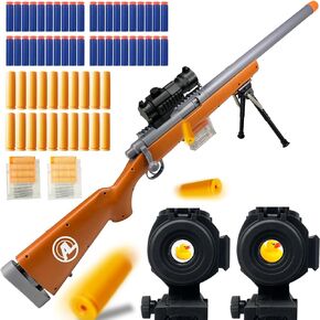 AGM MASTECH M24 Soft Bullet Toy Gun, Empty Shell Ejecting Design, Enhanced Scope, 40 Soft Foam Darts, 20 Shells, 2 Magazines. Outdoor Toys, Toy Dart Blaster for Boys and Girls (Brown)