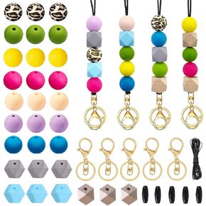 SHUANGART 5 Set Silicone Beads Lanyard Making kit for ID Badges Key Chains, Classic Polygonal Beaded Lanyard Necklace for Teachers Students Office Workers Nurse