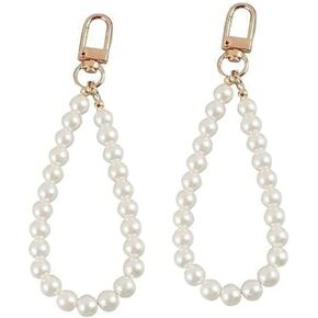 2Pcs White Faux Pearl Keychain Straps Beaded Keyring Lanyard Key Chain Holder Wristlet Key Ring Wrist Strap Elegant Purse Lanyard Strap Women's Keyrings and Keychains, 1