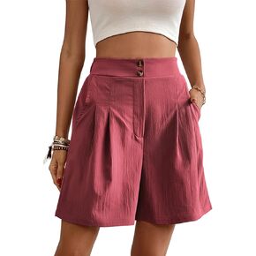 Womens Casual Beach Shorts Summer Comfy Soft High Waisted Button Up Lounge Shorts with Two Pockets