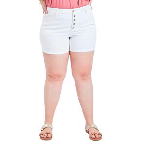 Royalty For Me womens Women's Plus Size High Rise Curvy Exposed Button Fly Cuffed ShortsShorts