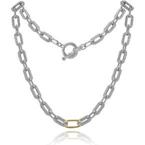Wire Cable Necklaces for Women, Two Tone Link Chain Necklaces Circles Gold and Silver Adjustable Necklaces Classic Designer Costume Jewelry for Women Gifts
