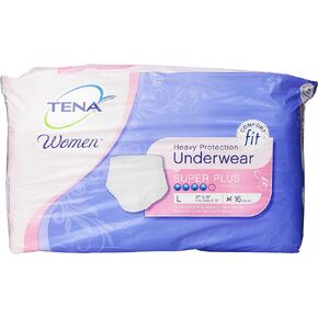 TENA Incontinence Underwear for Women, Super Plus Absorbency, Large, 16 Count