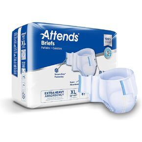Attends Adult Incontinence Disposable Briefs, Medium, 32"-44" Waist with SecureGrip Tab Closure, Extra Heavy Absorbency with Super Absorbent Core and Breathable Side Panels, 96ct Bag