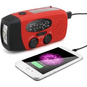 Emergency Hand Crank Radio w/ 3 LED Flashlight Goshen and Eden Power Grid Outage AM/FM/NOAA Portable Weather Radio with 2000 mAh Power Bank Phone Charger, Solar Powered USB-C Charged Radio