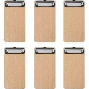 BOMKEE Mini Clipboards A6, Small Wooden Hardboard Office Memo Clipboards Bill Size Mini Menu Clip Boards for Restaurant (Set of 6)
