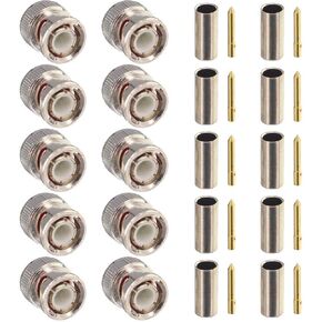 onelinkmore BNC Male Crimp Connector 50 Ohm for Cable RG174, RG178, RG188, RG196, RG316 Cable RF Coaxial Connector Pack of 10