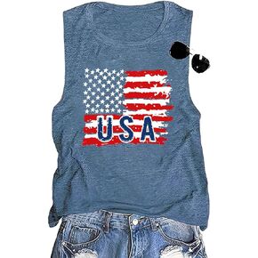 Patriotic Tank Tops for Women Vintage Stars Stripes Graphic Print Memorial Day T Shirt