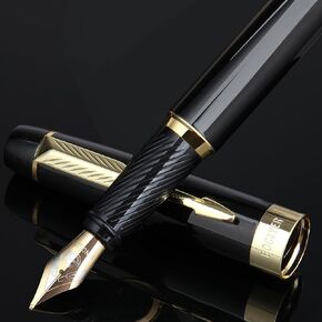 Fountain Pen with Fine Nib & Black Ink, Refillable & Elegant Bent Nib Design, Calligraphy Pens for Writing, Best Fountain Pen for Smooth & Fancy Writing (Black)