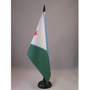 AZ FLAG Djibouti Table Flag 5'' x 8'' - Djiboutian Desk Flag 21 x 14 cm - Black Plastic Stick and Base
