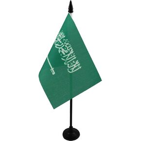 AZ FLAG Saudi Arabia Table Flag 4'' x 6'' - Saudi Arabian Desk Flag 15 x 10 cm - Black Plastic Stick and Base