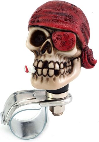 Skull Car Handle Spinner Steering Wheel Suicide Knob, One-Eyed Pirate Style Car Power Grip Knobs Fit Most Manual Automatic Vehicles, Black in Saudi Arabia