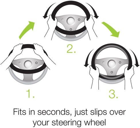 غطاء / واقي عجلة القيادة بمقبض مريح من Motor Trend لعجلات القيادة صغيرة الحجم في السيارات وسيارات الدفع الرباعي والقوارب (13.5-14.5 بوصة) (جلد صناعي من ألياف الكربون (أسود)) in Kuwait