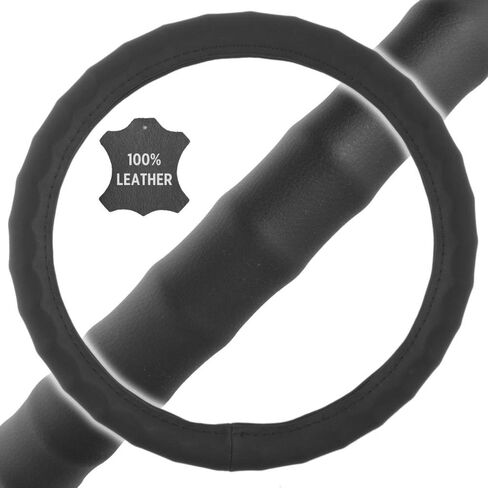 غطاء / واقي عجلة القيادة بمقبض مريح من Motor Trend لعجلات القيادة صغيرة الحجم في السيارات وسيارات الدفع الرباعي والقوارب (13.5-14.5 بوصة) (جلد صناعي من ألياف الكربون (أسود)) in Kuwait