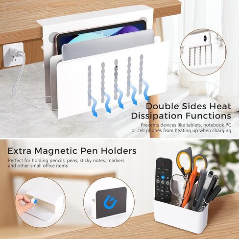 Desk Side Storage, No Drill 2-Tier Side Desk Organizer(Max Load: 22LBS), Duty Steel Under Desk Laptop Mount with 2 Magnetic Pen Holders and 8 Rubber Pads for Office, Home, Black in Saudi Arabia