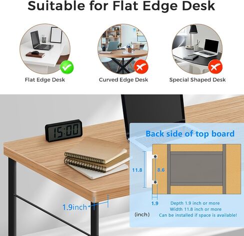 Desk Side Storage, No Drill 2-Tier Side Desk Organizer(Max Load: 22LBS), Duty Steel Under Desk Laptop Mount with 2 Magnetic Pen Holders and 8 Rubber Pads for Office, Home, Black in Saudi Arabia