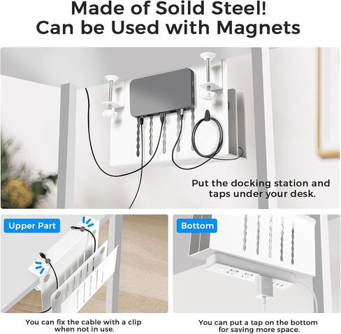 Desk Side Storage, No Drill 2-Tier Side Desk Organizer(Max Load: 22LBS), Duty Steel Under Desk Laptop Mount with 2 Magnetic Pen Holders and 8 Rubber Pads for Office, Home, Black in Saudi Arabia