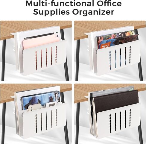 Desk Side Storage, No Drill 2-Tier Side Desk Organizer(Max Load: 22LBS), Duty Steel Under Desk Laptop Mount with 2 Magnetic Pen Holders and 8 Rubber Pads for Office, Home, Black in Saudi Arabia