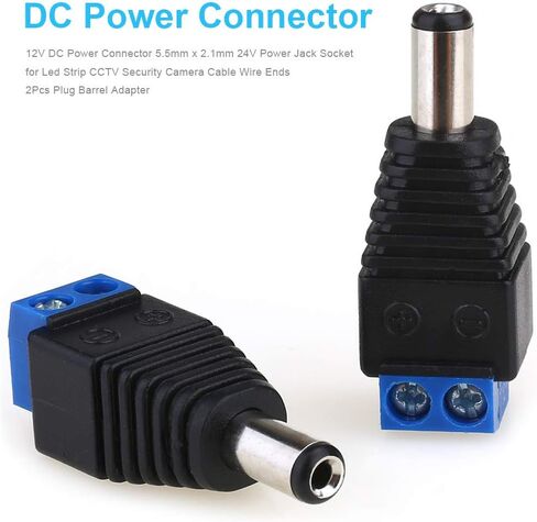 2PCS 12V 5.5mm x 2.1mm DC Power Connector Adapter, JEEUE 12/24V Male Power Jack Socket for Led Strip CCTV Security Camera Cable Wire Ends Plug Barrel in Saudi Arabia