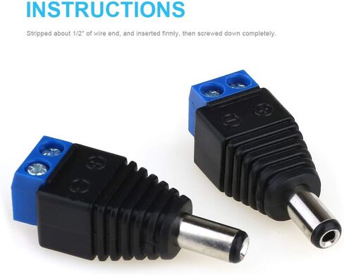 2PCS 12V 5.5mm x 2.1mm DC Power Connector Adapter, JEEUE 12/24V Male Power Jack Socket for Led Strip CCTV Security Camera Cable Wire Ends Plug Barrel in Saudi Arabia